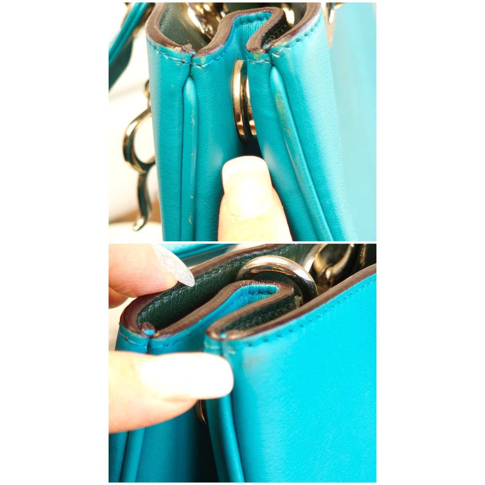 Christian Dior Diorissimo Turquoise Leather Tote Bag Silver Hardware with Pouch - Picture 11 of 16